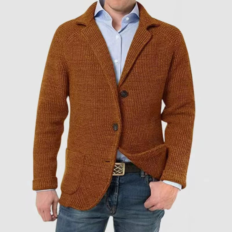 Leisure Jersey Plaid Lapel Long Sleeve Suit Jacket Men Suit