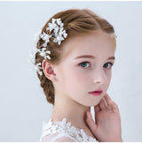 Children's Headdress Pearl Hairpin White Leaf Hair Accessories