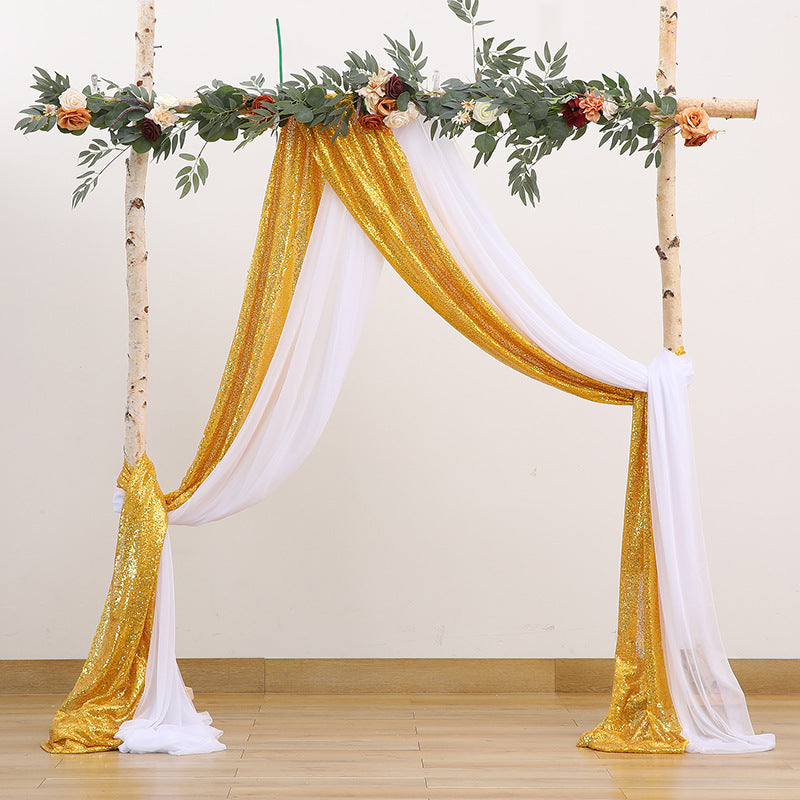Outdoor Wedding Decoration Chiffon White Plus Sequin Gold Background Curtain, HCP38