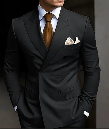 Black Casual Men's 2 Pieces Mens Suit Regular Fit Notch Lapel Tuxedos (Blazer+Pants)