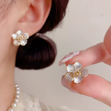Sweet Silver Flower Beading Earrings