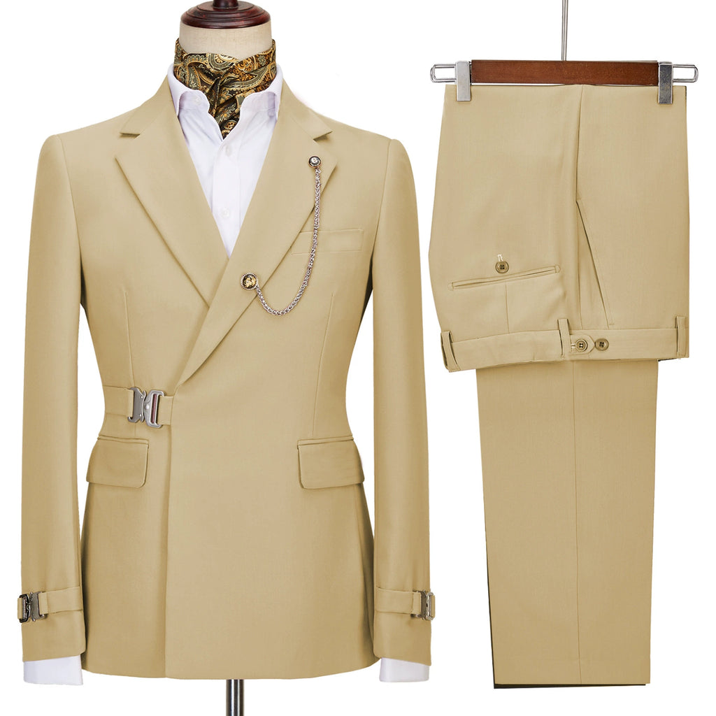 Elegant men's plus-size collar suit 2 piece Double Row Sequins Suit