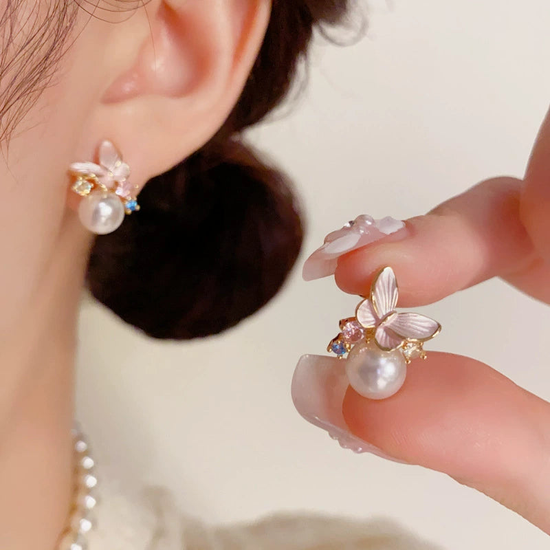 Elegant White Butterfly Pearl Earrings Design Earrings
