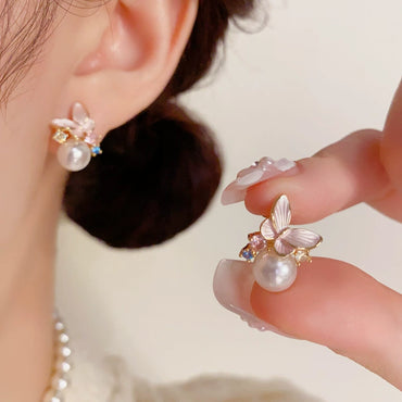 Elegant White Butterfly Pearl Earrings Design Earrings
