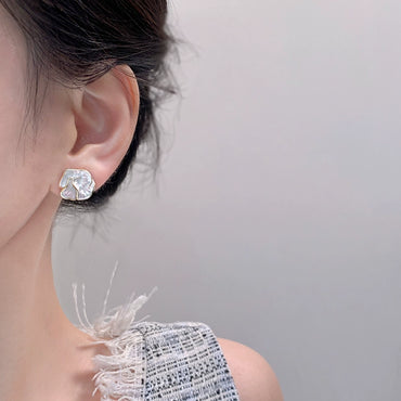 Luxury  Charm Silver Needle Earnail Camellia Earrings
