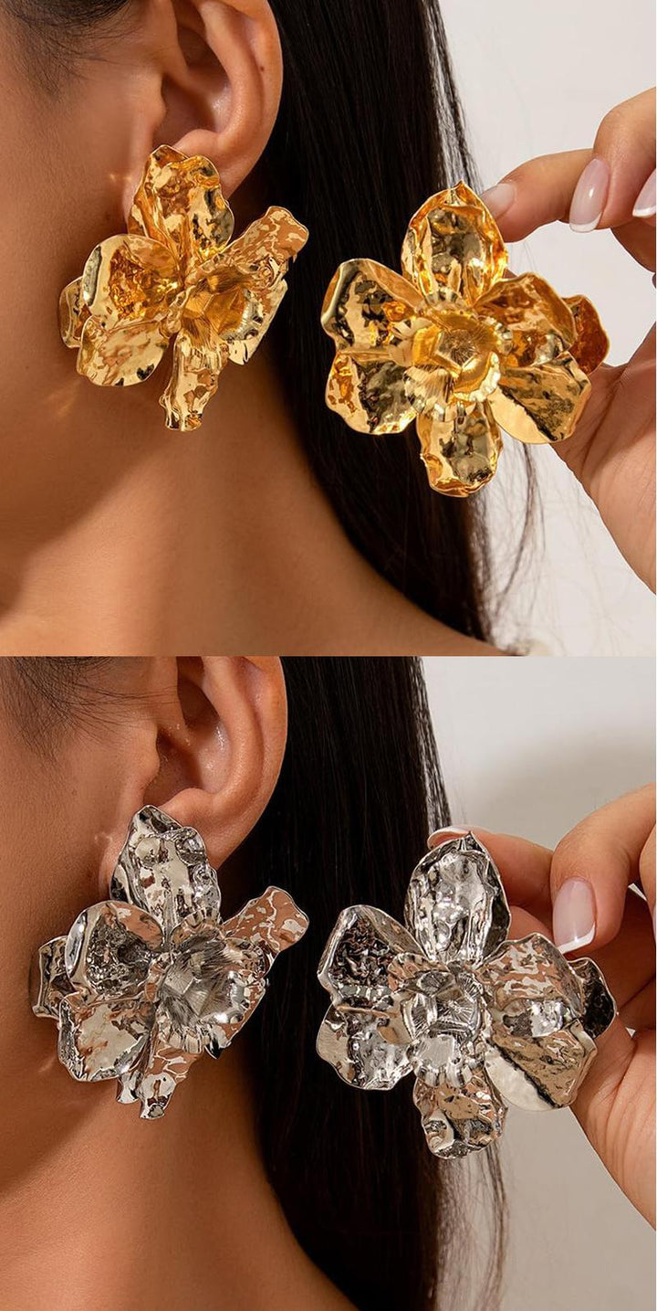 Retro Metal Flower Earrings Light Luxury Gold Flower Earrings