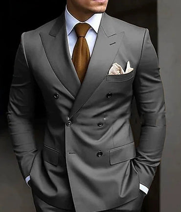 Dark Grey Casual Men's 2 Pieces Mens Suit Regular Fit Notch Lapel Tuxedos (Blazer+Pants)