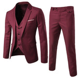 Casual Men's Suit Slim Fit Single Breasted 3 Piece Business Tuxedos
