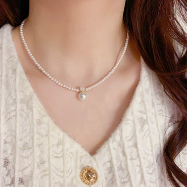 Elegant Zircon Pearl Pendant Necklace Chain