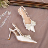 White Detachable Wedding Bride Shoes Summer Satin Bridesmaid Shoes