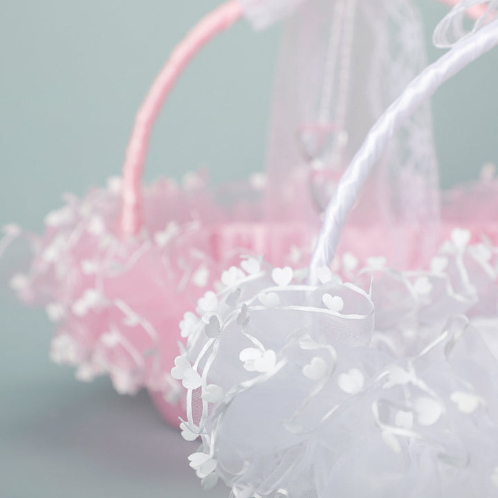Lace White Bow Decoration Portable Flower Basket With Movable Handle, HL-5721