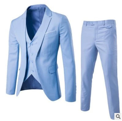 Casual Men's Suit Slim Fit Double Breasted 3 Piece Business Tuxedos