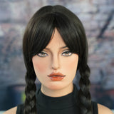Wednesday Addams Wig Braided Black Wigs With Bangs for Halloween Party Costume Natural Hair for Cosplay