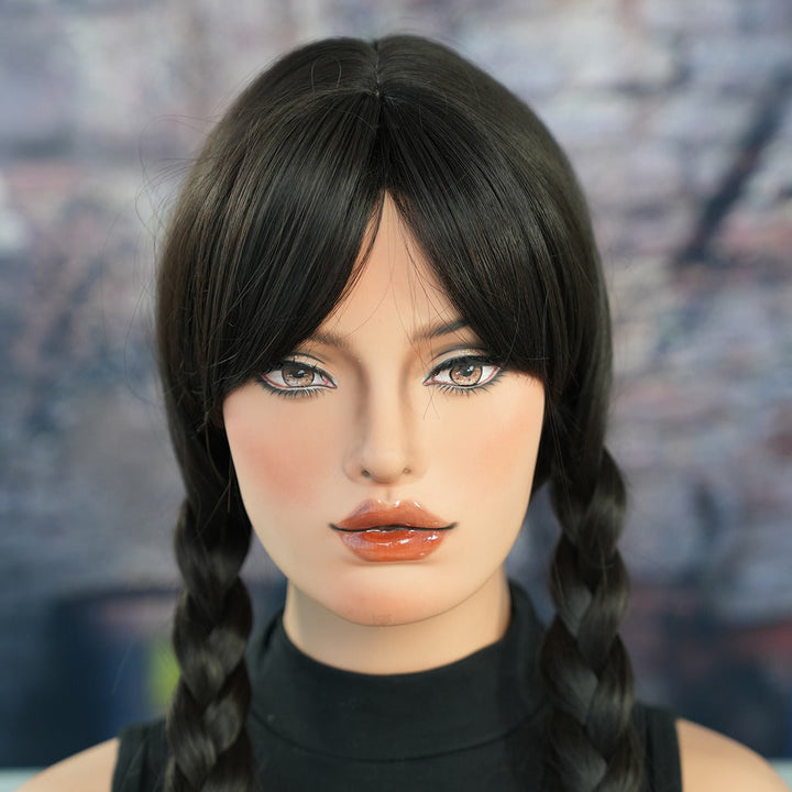 Wednesday Addams Wig Braided Black Wigs With Bangs for Halloween Party Costume Natural Hair for Cosplay