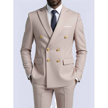 Taupe Double-breasted Suit Men Coat Slim Business Casual 2 Piece Suit