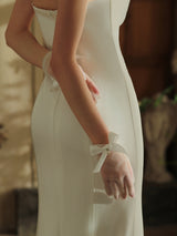Elegant Short Wedding Gloves Short White Bow Wedding Dinner Party Bride Gloves CN33