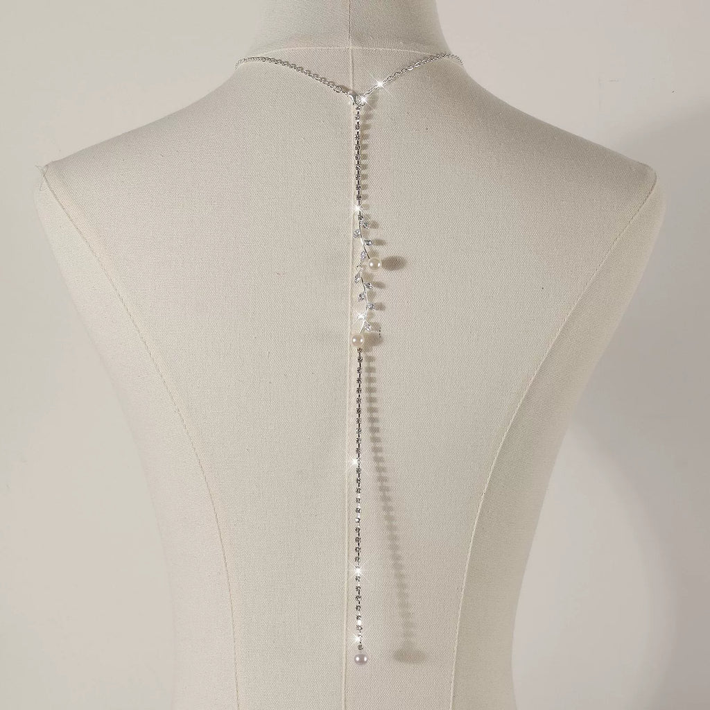 Bridal Wedding Pearl Necklace With Tassel Back Chain