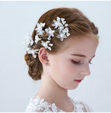 Children's Headdress Pearl Hairpin White Leaf Hair Accessories