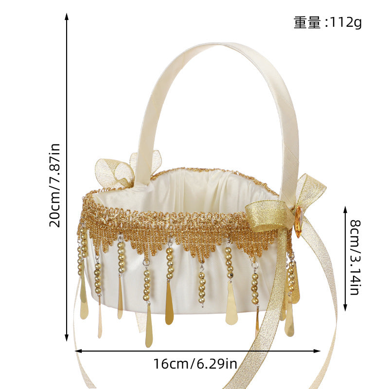 Heart Shape Gold and Silver Tassel Lace Flower Basket, HL-5819