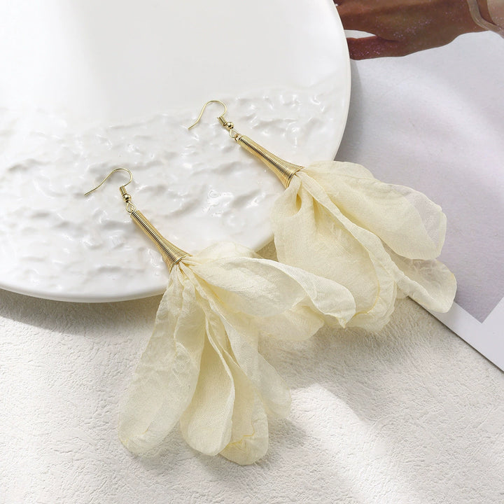Luxe Summer Statement Earrings – Sheer Yellow Floral Tassel Drops