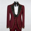 Sparkly Burgundy Classic 3 Piece Men's Suit with Regular Fit and Sophisticated Peak Lapel
