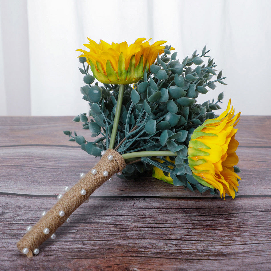 succulent and sunflower bouquet Wedding Flower For The Groom And Bride, Simulated Sunflower Wedding Bo
