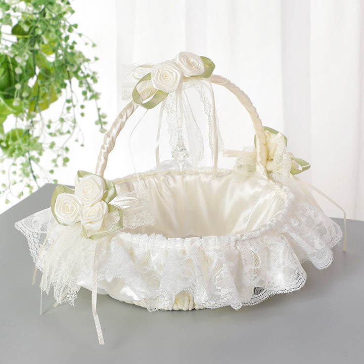 Lace Fabric Wedding Flower Basket, Flower Girl, Flower Basket Bridesmaid Hand Basket, HL-5625