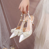 White Detachable Wedding Bride Shoes Summer Satin Bridesmaid Shoes