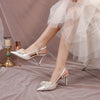 White Detachable Wedding Bride Shoes Summer Satin Bridesmaid Shoes