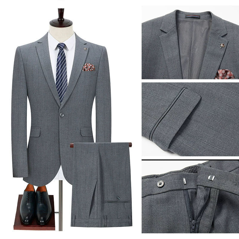 Grey Men's Formal Suit Business Slim Gentleman Professional Two-piece Wedding Suit