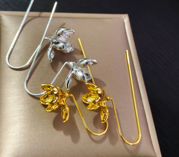 Gold Silver Flower Fresh Long Earrings CN22