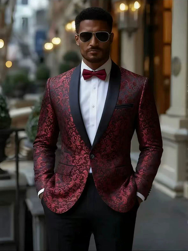 New men's plus-size collar suit 2 piece single-row one-button jacquard suit