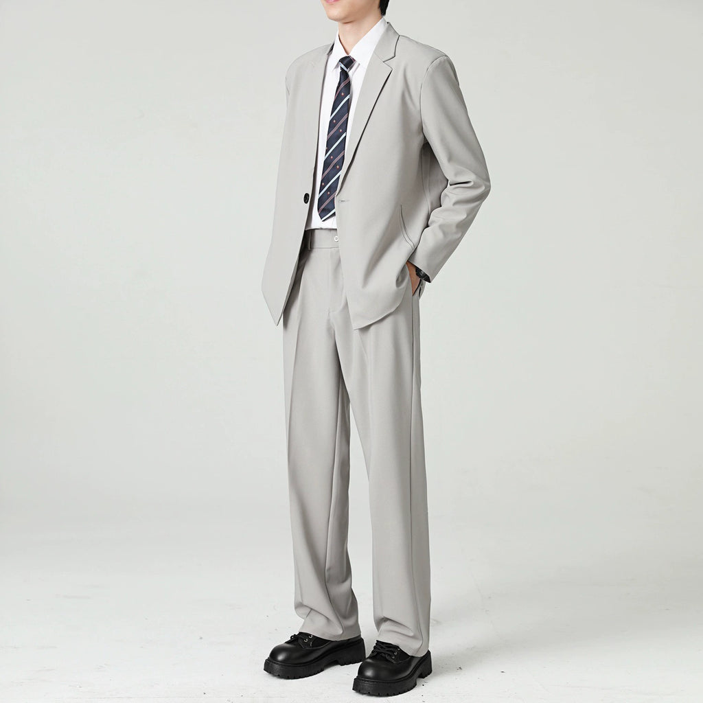 Casual Light Grey Business men's Trousers 2 Piece Suit