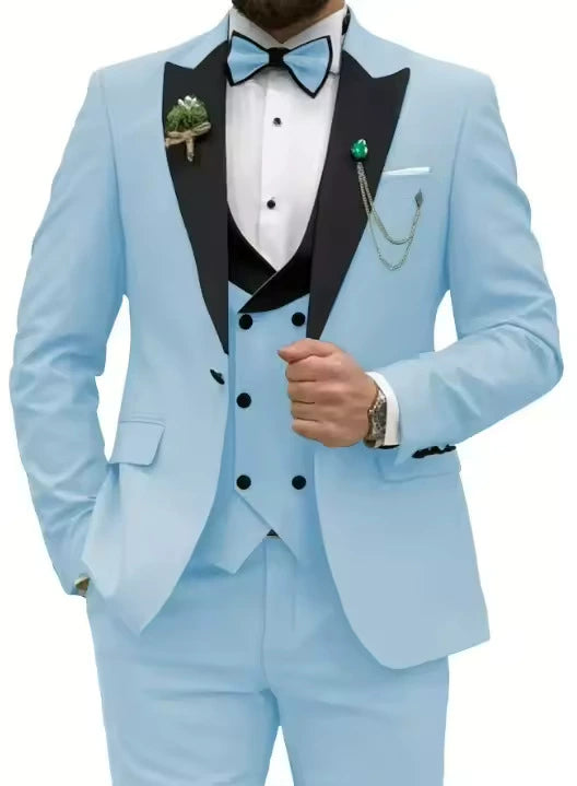Classic 3 Piece Men's Suit with Regular Fit and Sophisticated Peak Lapel