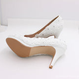 Women's Wedding Shoes Decorative White Lace Wedding Heels Bridal Shoes, H84