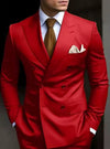 Red Casual Men's 2 Pieces Mens Suit Regular Fit Notch Lapel Tuxedos (Blazer+Pants)