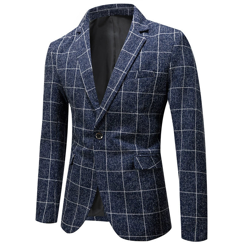 Dark Navy Casual Collar Coat Jacket Slim Button Small Suit Strips Single Jacket