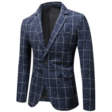 Dark Navy Casual Collar Coat Jacket Slim Button Small Suit Strips Single Jacket