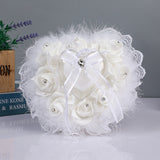 Heart-Shaped Rose Accessories Lace Creative Ostrich Feather Wedding Ring Pillow , JZH-5718