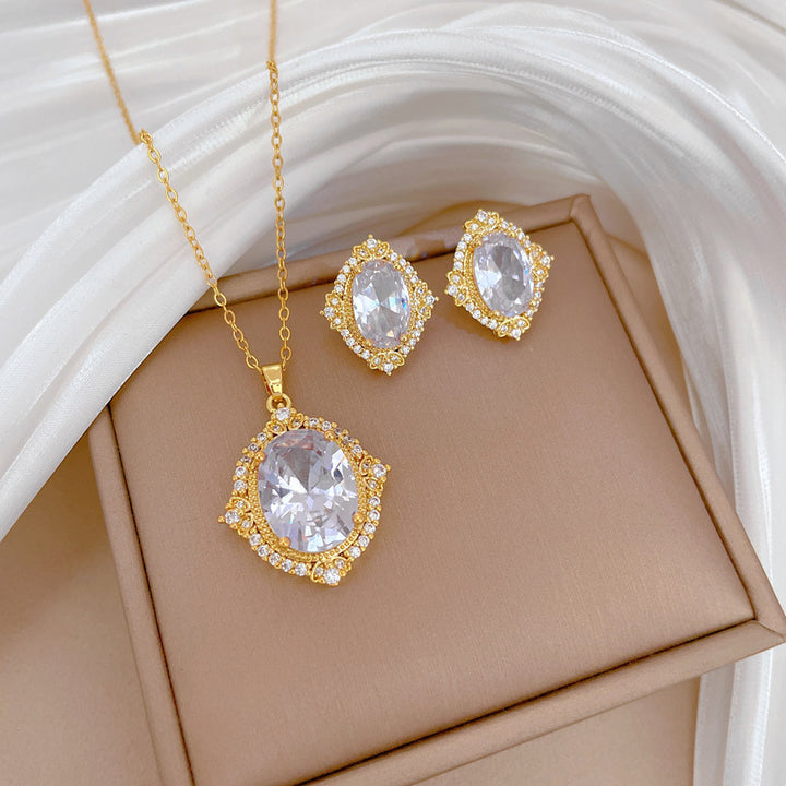 Flash Diamond Tassel Luxury Dress Accessories Dinner Clavicle Necklace Earring CN197