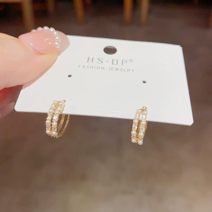 Retro Double-layer Pearl Ear Buckle Earrings