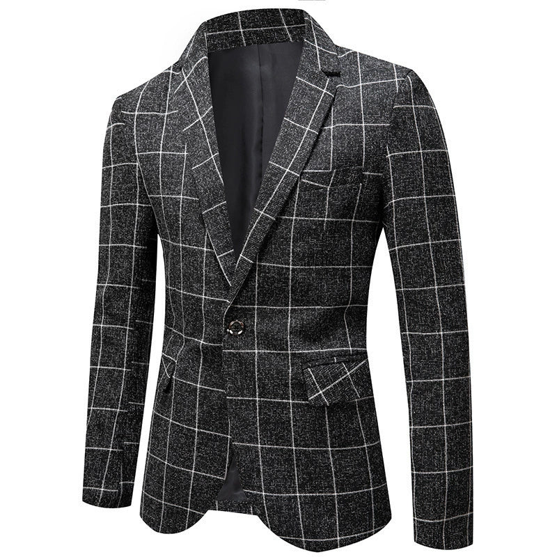 Black Casual Collar Coat Jacket Slim Button Small Suit Strips Single Jacket