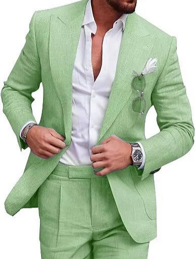 Linen new men's plus-size collar suit 2 piece single-row one-button suit