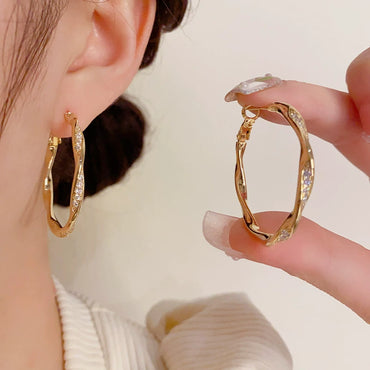 Sweet Diamond Studded Metal Ring Earrings