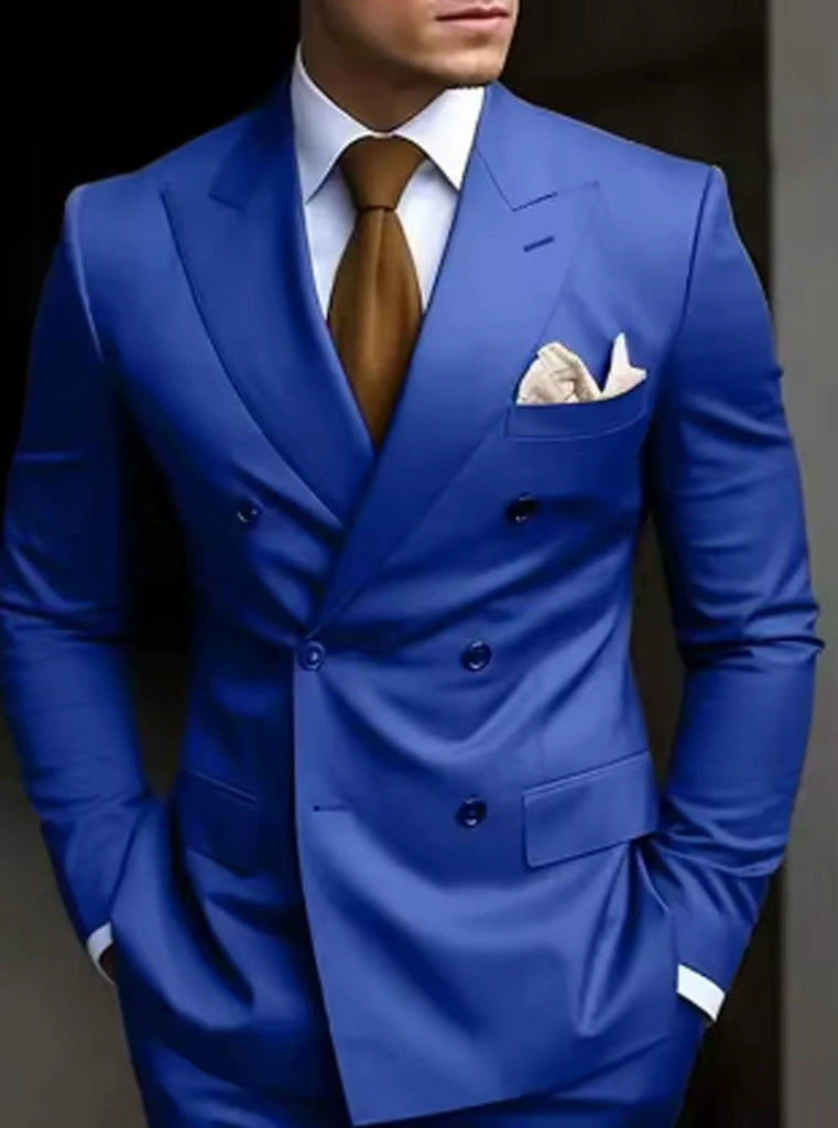 Royal Blue Casual Men's 2 Pieces Mens Suit Regular Fit Notch Lapel Tuxedos (Blazer+Pants)