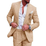 Linen new men's plus-size collar suit 2 piece single-row one-button suit