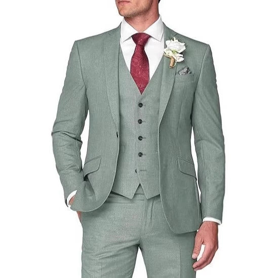Dusty Sage Classic 3 Piece Men's Suit with Regular Fit and Sophisticated Peak Lapel