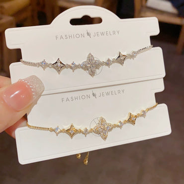 Sparkly Silver Leaf Flower Bracelet