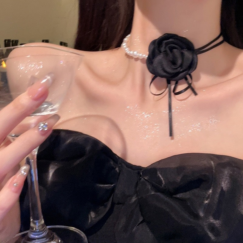 Retro Pearl Choker Necklace French Temperament Clavicle Chain CN128