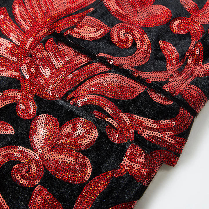 Men's Fashion Floral Tuxedo Velvet Sequin Jacket Red CN447